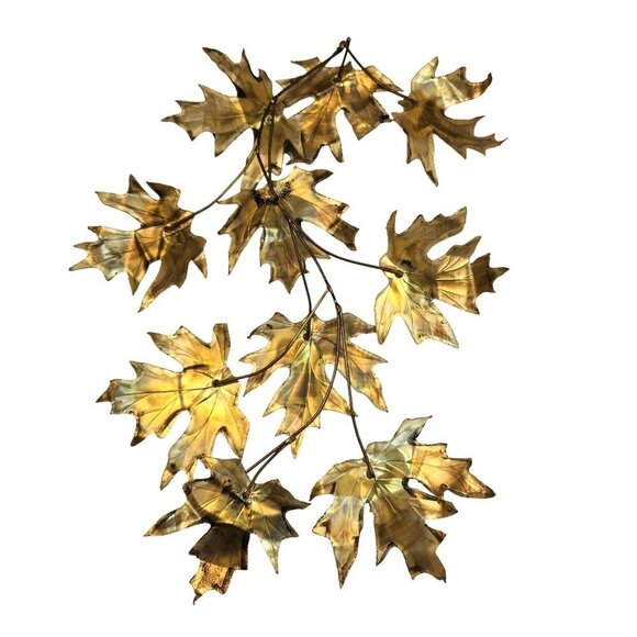 Vintage Retro Metal Gold Fall Towned Leaf and Butterfly Wall Art Decor Set of 3 - Picture 2 of 9